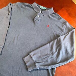VTG Mens 90s Polo Ralph Lauren Navy Single Stitch Long Sleeve Polo Shirt(XLarge)